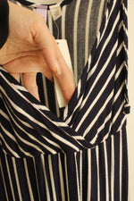 NEW Alya from Francesca's Blue and White Striped V-neck Maxi Dress with Bottom Ruffle | XS