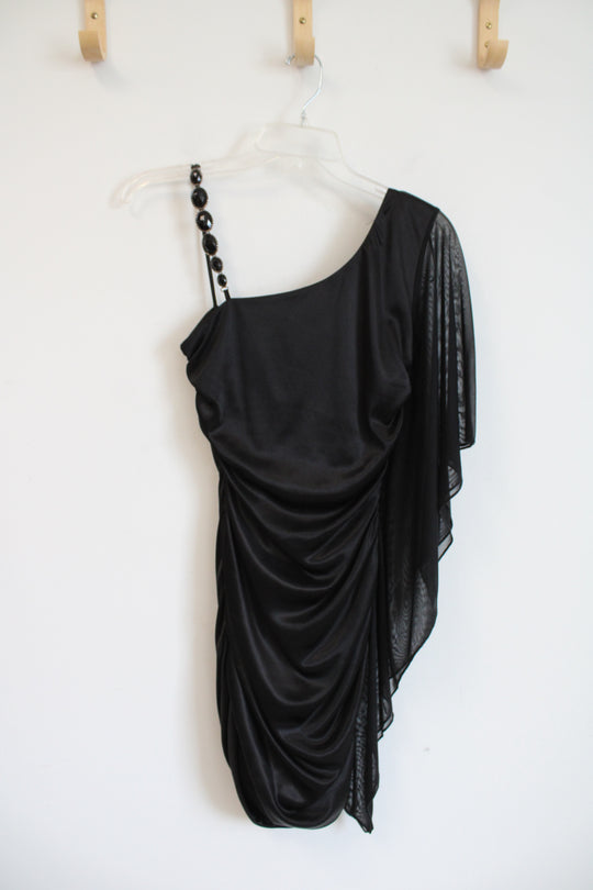 Deb Black Ruched Beaded Strap Cocktail Dress | S