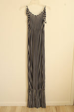 NEW Alya from Francesca's Blue and White Striped V-neck Maxi Dress with Bottom Ruffle | XS