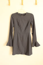 NEW Leith for Nordstrom Gray Sheath Dress with Open Back and LS Ruffle Sleeves | XS
