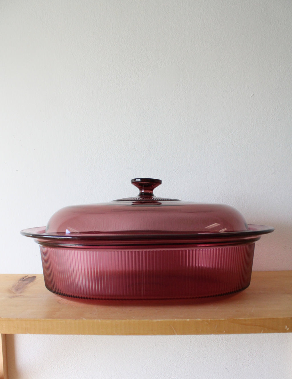 Vintage Vision Corningware Pyrex 4 Quart Cranberry Oval Covered Baking Dish