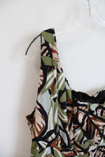 Audrey Parks Green Brown Floral Tropical Print One-Shoulder Dress | XL