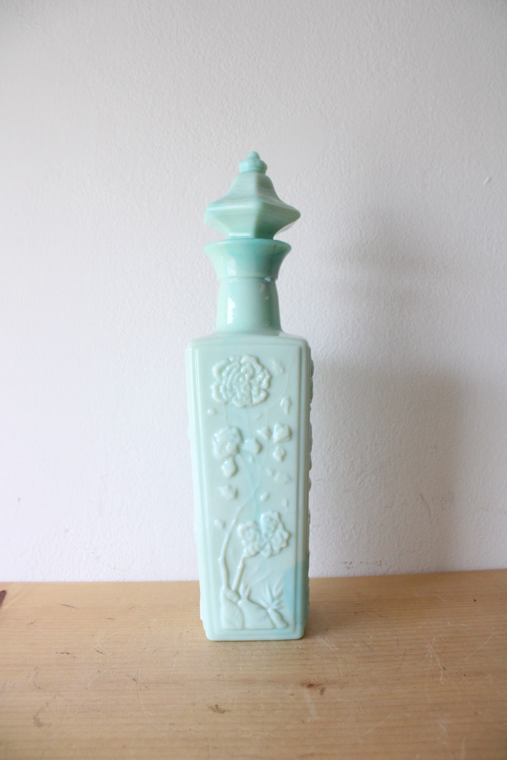 Vintage Jim Beam Slag Teal Floral Decanter Bottle