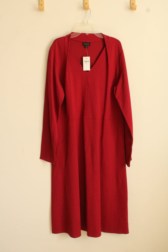 NEW J. Jill Dark Red LS Stretch Dress with Pockets | L-T