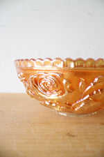 Vintage Marigold Floral Iridescent Carnival Glass Bowl