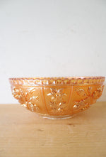 Vintage Marigold Floral Iridescent Carnival Glass Bowl