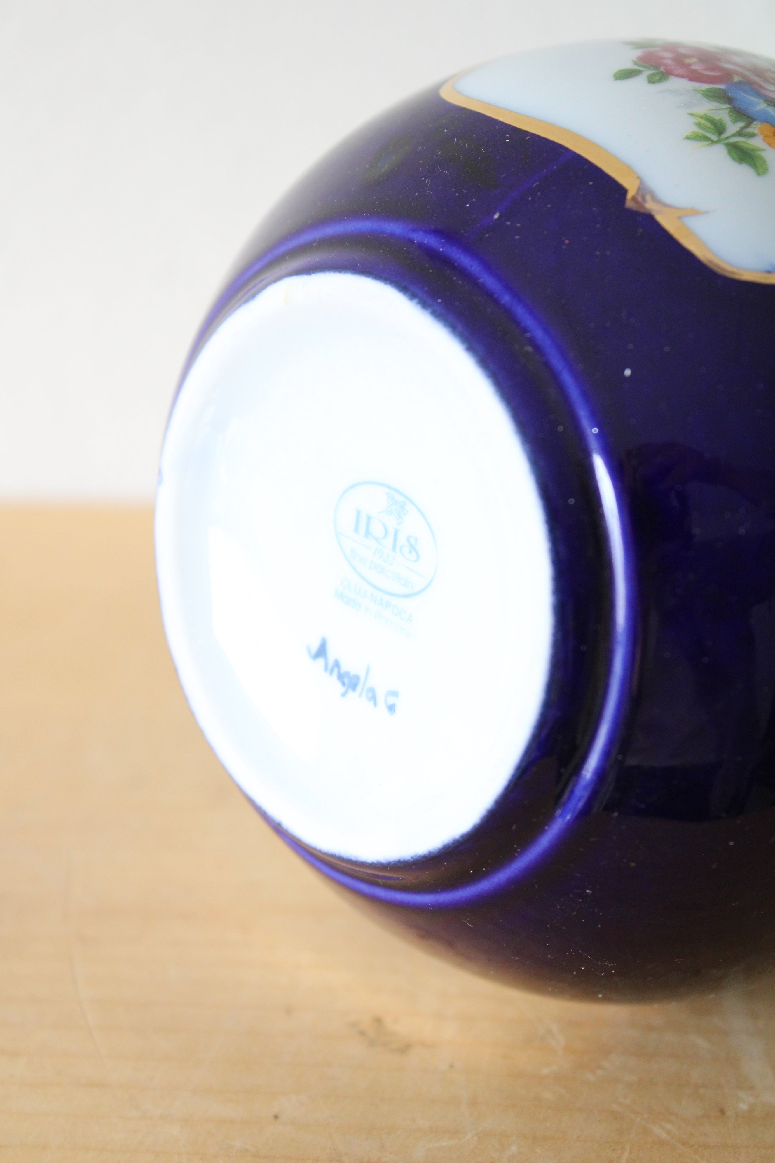 Iris Fine Porcelain Blue Painted Floral Vase