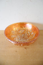 Vintage Marigold Floral Iridescent Carnival Glass Bowl