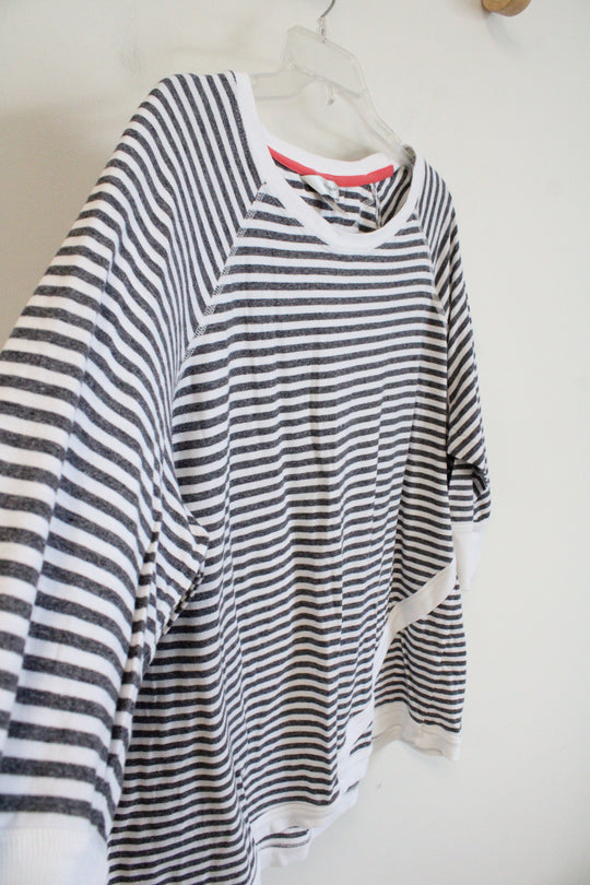 CJ Banks Gray & White Striped Top | 2X