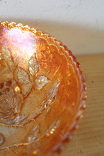 Vintage Marigold Floral Iridescent Carnival Glass Bowl