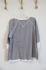 CJ Banks Gray & White Striped Top | 2X
