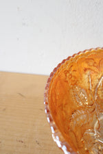 Vintage Marigold Floral Iridescent Carnival Glass Bowl