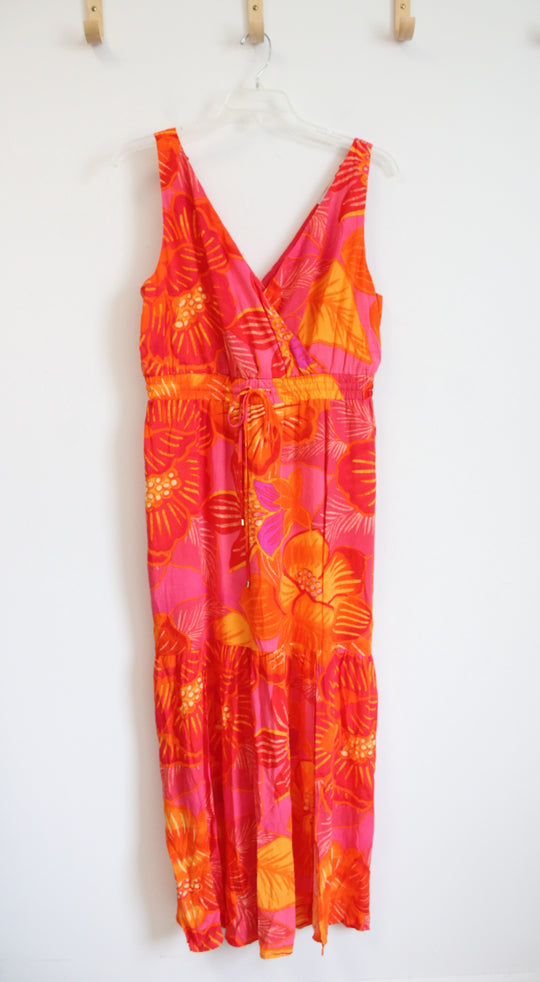 Rachel Zoe Pink & Orange Tropical Print Maxi Dress | L