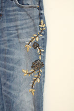 White House Black Market Gold Beaded Floral Straight Leg Jeans | 00