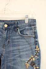 White House Black Market Gold Beaded Floral Straight Leg Jeans | 00