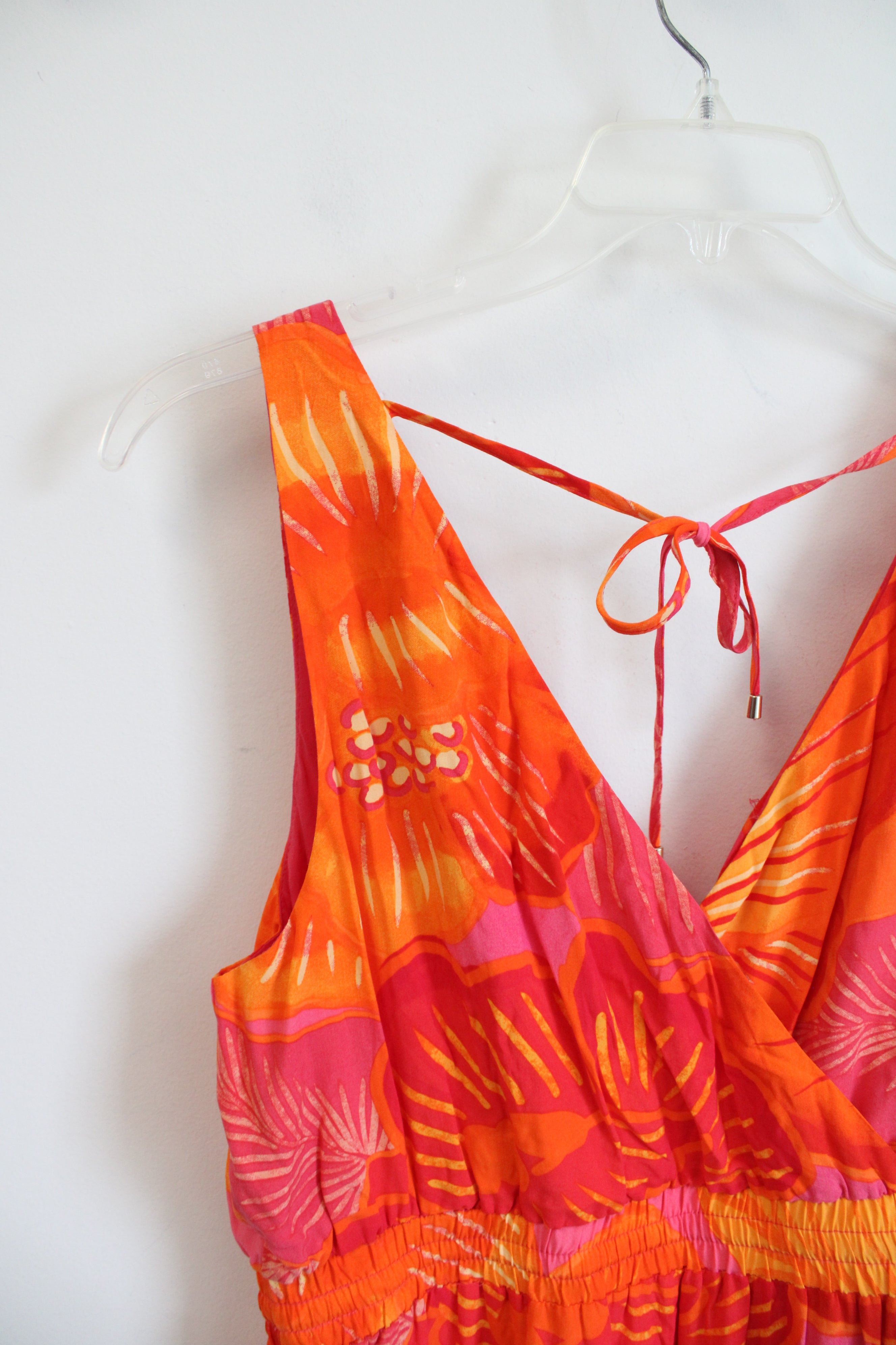 Rachel Zoe Pink & Orange Tropical Print Maxi Dress | L