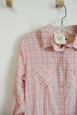 NEW Fantastic Fawn Pink Plaid Button Down Cotton Dress | S
