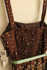 Madison Leigh Petite Vintage Style Brown and Green Polka Dot Dress with Built-in Bra | 6P