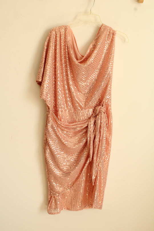 Grace Karin Pink Sequin Wrap Dress | XL