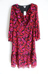 NEW J.Crew Red Pink Black Floral Chiffon Long Sleeved Dress | 6