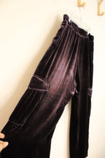 Johnny Was Jade Deep Purple Velvet Silk Wide Leg Cargo Pants | S