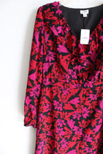 NEW J.Crew Red Pink Black Floral Chiffon Long Sleeved Dress | 6