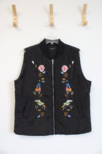 NEW For Cynthia Black Embroidered Floral Vest | XL