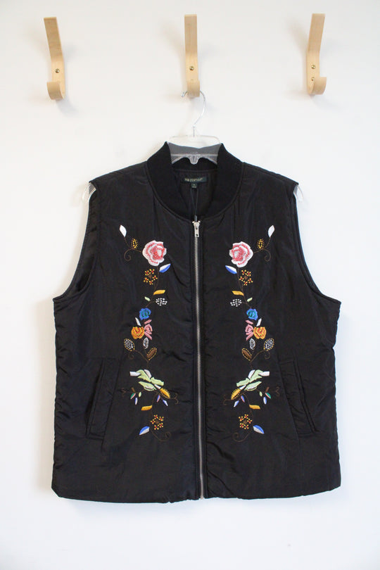 NEW For Cynthia Black Embroidered Floral Vest | XL