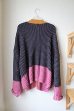 Pol Gray Pink & Gold Trim Color Blocked Cardigan | L