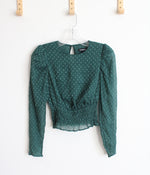 Express Sheer Green Puff Sleeve Top | XXS
