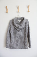 Aran Mor Ireland Gray Cable Knit Cowl Neck Merino Wool Sweater | M