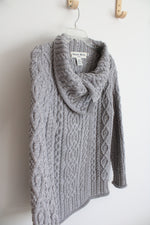 Aran Mor Ireland Gray Cable Knit Cowl Neck Merino Wool Sweater | M