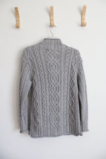 Aran Mor Ireland Gray Cable Knit Cowl Neck Merino Wool Sweater | M