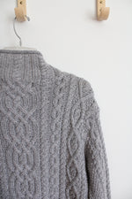 Aran Mor Ireland Gray Cable Knit Cowl Neck Merino Wool Sweater | M