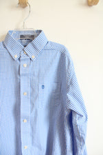 Izod Blue & White Plaid Button Down Shirt | Youth 12