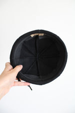 Black Genuine Velour Midcentury Saucer Tassel Hat