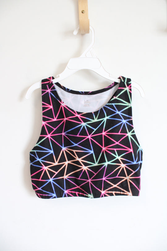 Justice Black Patterned Cropped Tank Top | Youth L (12/14)
