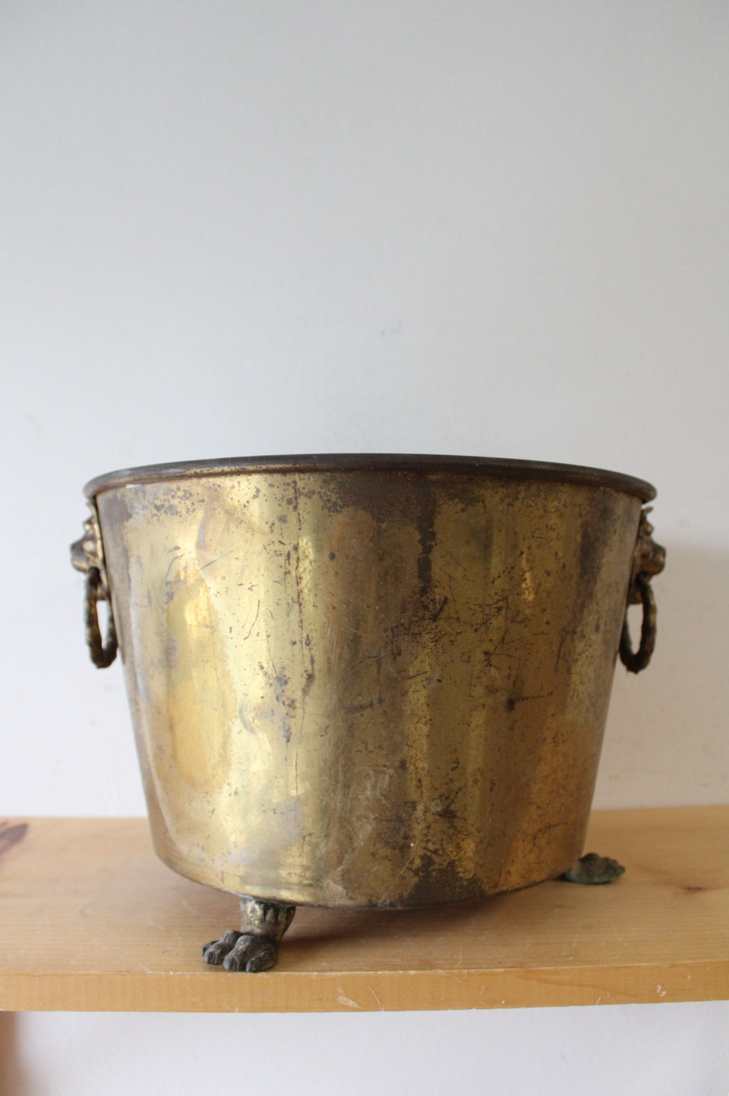 Vintage Brass Lion Handled Footed Planter