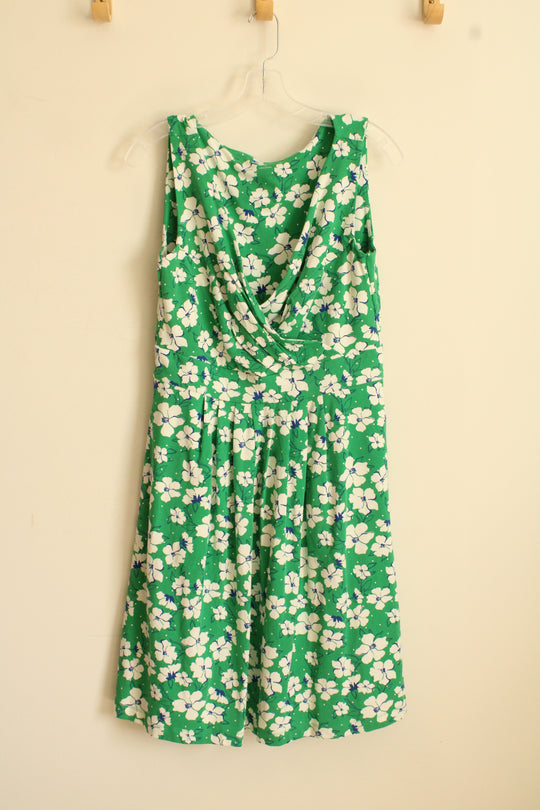 Lands' End Green Blue and White Printed Wrap Dress with Pockets | S