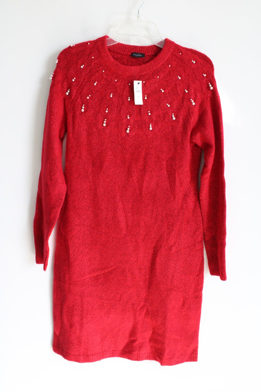 NEW Talbots Red Knit Pearl Beaded Sweater Dress | XS