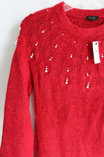 NEW Talbots Red Knit Pearl Beaded Sweater Dress | XS
