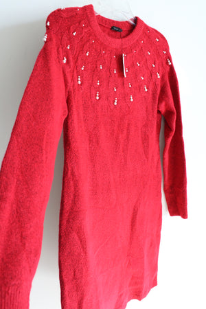 NEW Talbots Red Knit Pearl Beaded Sweater Dress | XS  Jubilee Thrift