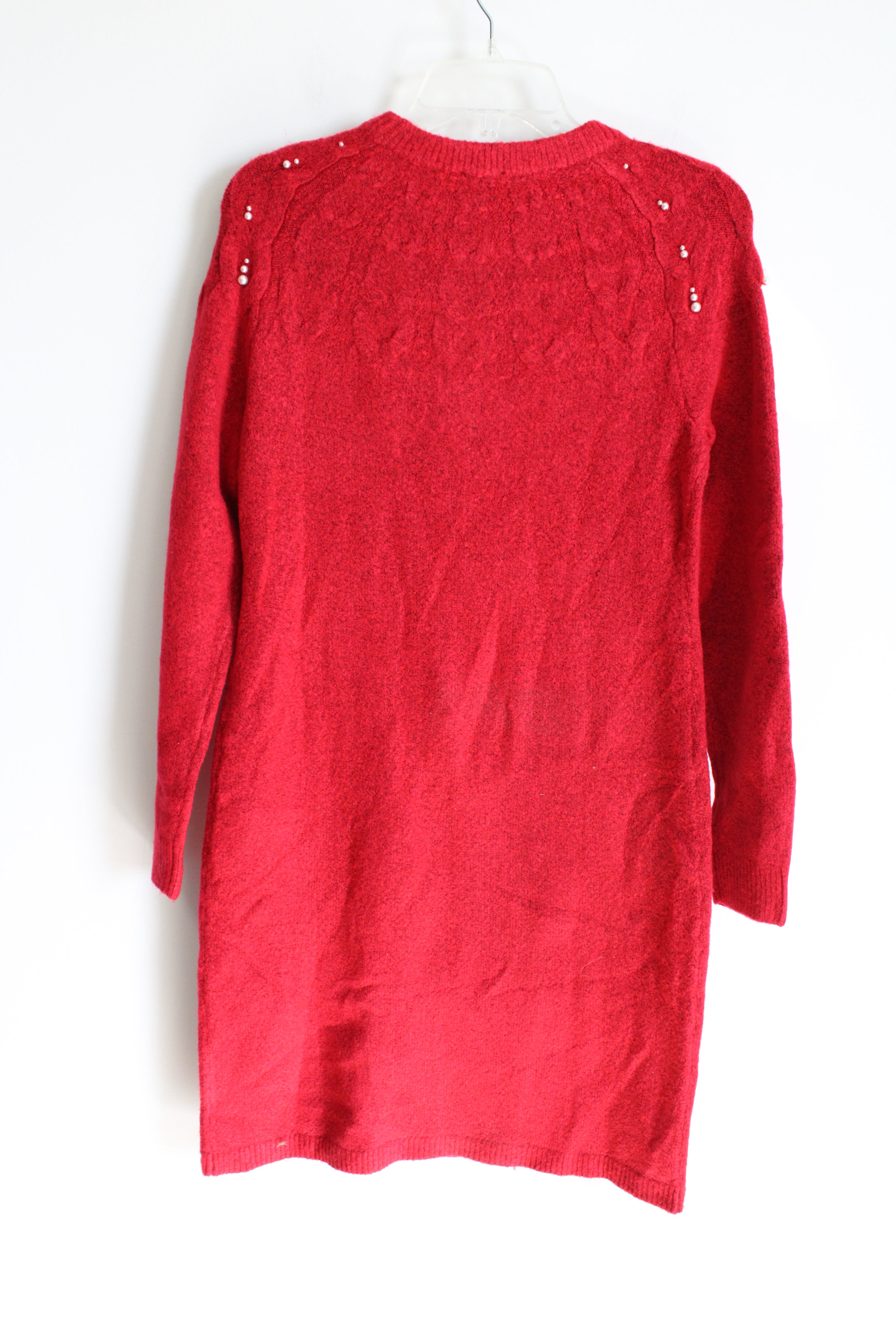 NEW Talbots Red Knit Pearl Beaded Sweater Dress