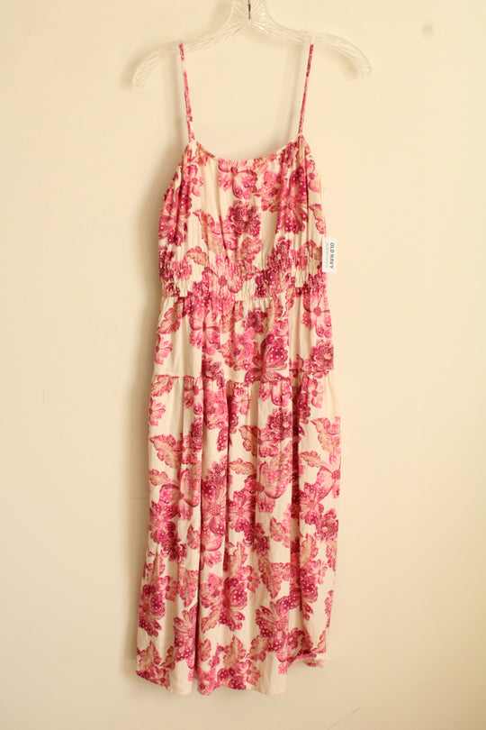NEW Old Navy Linen Blend Pink Tan and White Dress with Pockets | M