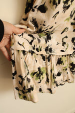 Brixon Ivy Tan Green and Black Dress with Ties and Ruffle Bottom | M