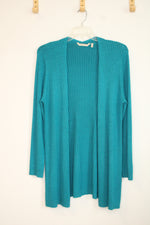 Soft Surroundings Open Front Teal Ribbed Long Cardigan | L