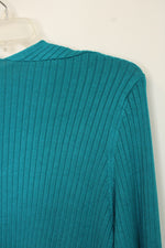 Soft Surroundings Open Front Teal Ribbed Long Cardigan | L
