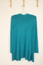 Soft Surroundings Open Front Teal Ribbed Long Cardigan | L