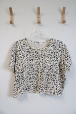 Kensie Cream & Brown Floral Cropped Top | 3X