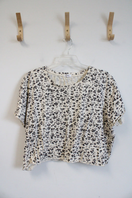Kensie Cream & Brown Floral Cropped Top | 3X